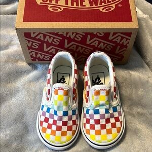 Vans Toddler Rainbow Checkerboard Slip-On Shoes - Multicolor NEW Size 5
